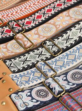 吉他带2023新款黄背色头配层皮铜色五金编织乐器MKK件电吉他