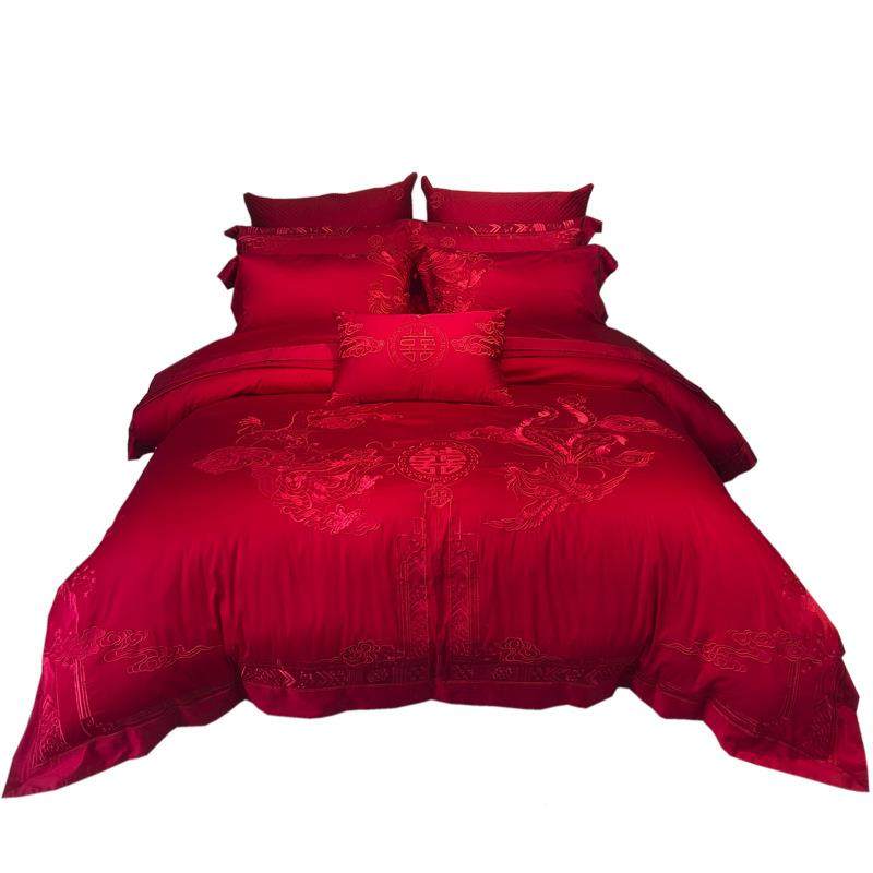 婚庆家纺结H108婚四套备婚床上用品红色被凤龙刺绣盛喜世件长歌,床上用品,婚庆床品套件,淘宝优惠券,粉丝福利购,淘宝优惠卷