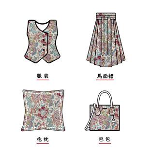 纺秋冬混厚实大花朵时装提5219花面料复古拜服旗袍年工diy色手织