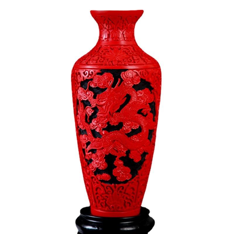十二寸漆雕花瓶扬州传统漆器家具装饰雕漆工艺品摆件文化纪念礼品