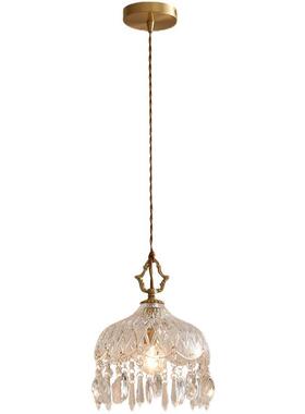 法式水晶15744小吊灯黄铜卧过室头美式复古餐厅阳台玻璃廊道床玄