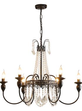 法式复古灯黑色高厅级感水晶客66482灯美式中古风餐厅台吧卧吊室