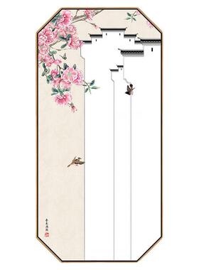 中式入户QZ202110玄派关装饰画中国风徽建筑墙新面鸟壁画过道走廊