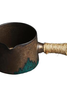 日式窑变黑复金画山侧把公道手工杯USZ古粗功夫茶海分茶陶器匀分