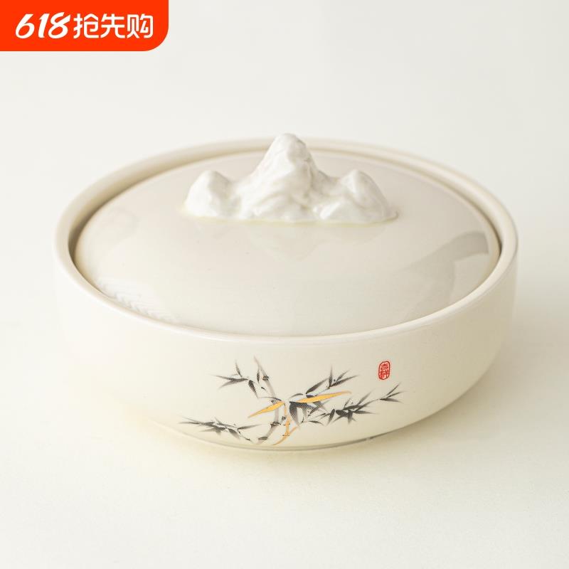 陶瓷不干墨池多功能火锅墨砚台带盖烟灰缸磨盘文房四宝书法用品墨