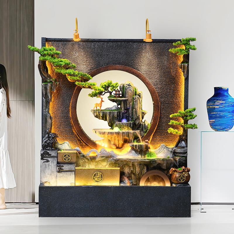 新中式日进斗金户外庭院假山循环流水喷泉水幕墙屏风落地装饰摆件