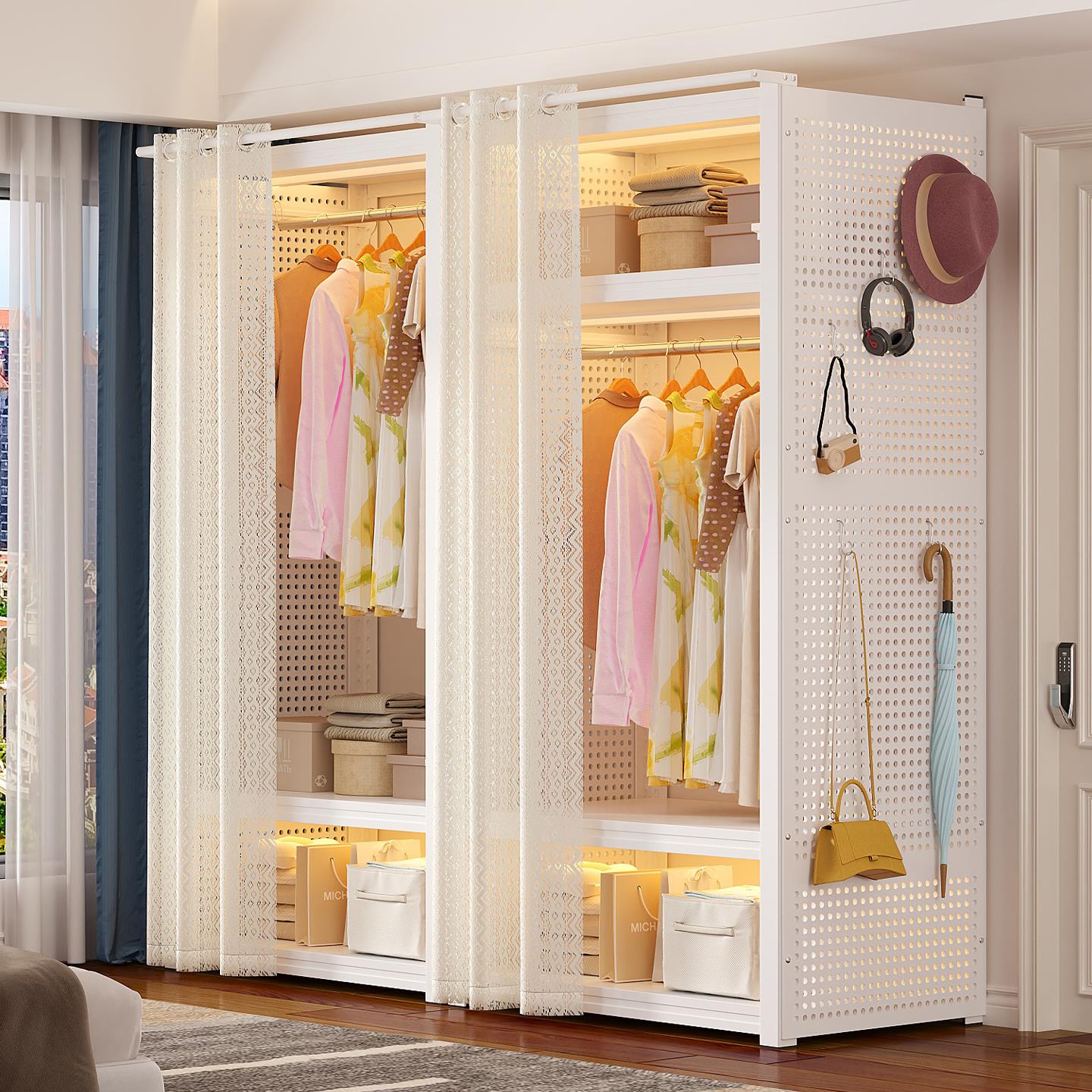 货架衣柜家用卧室开放式衣帽架简易组装落地衣服置物架出租房衣架