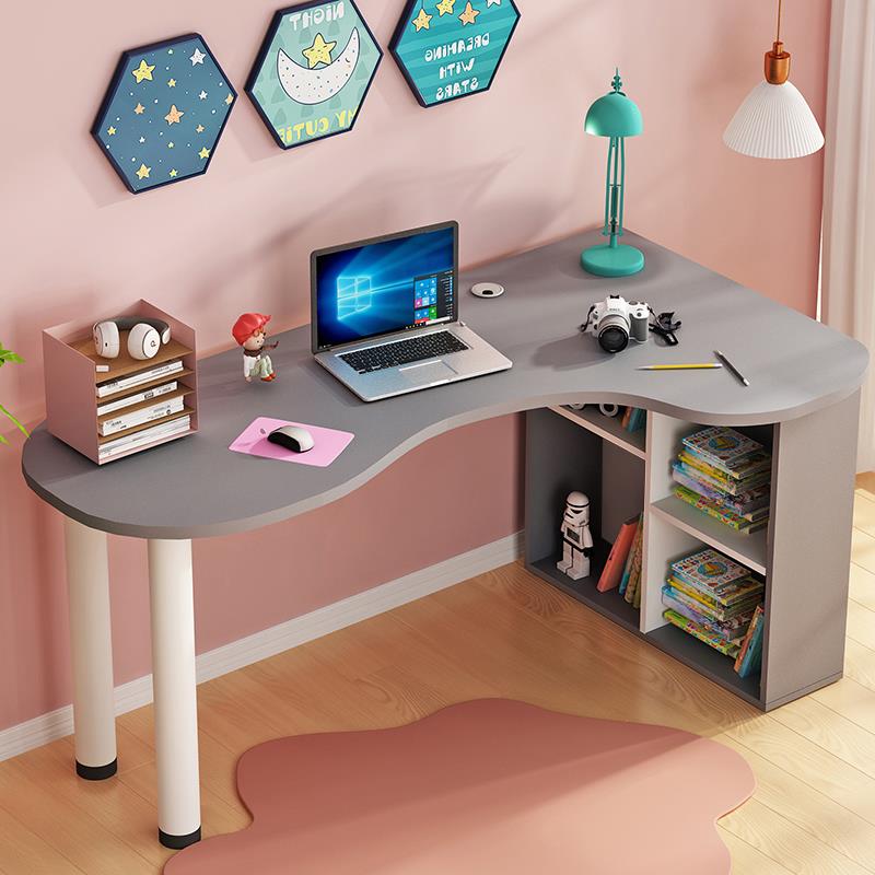 简约现代转角学习桌台式电脑桌带书架柜组合书桌诊疗桌弧形办公桌