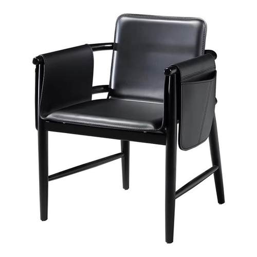 北欧简约设计师餐椅马鞍皮实木休闲 椅异形酒店咖啡厅带扶手收纳