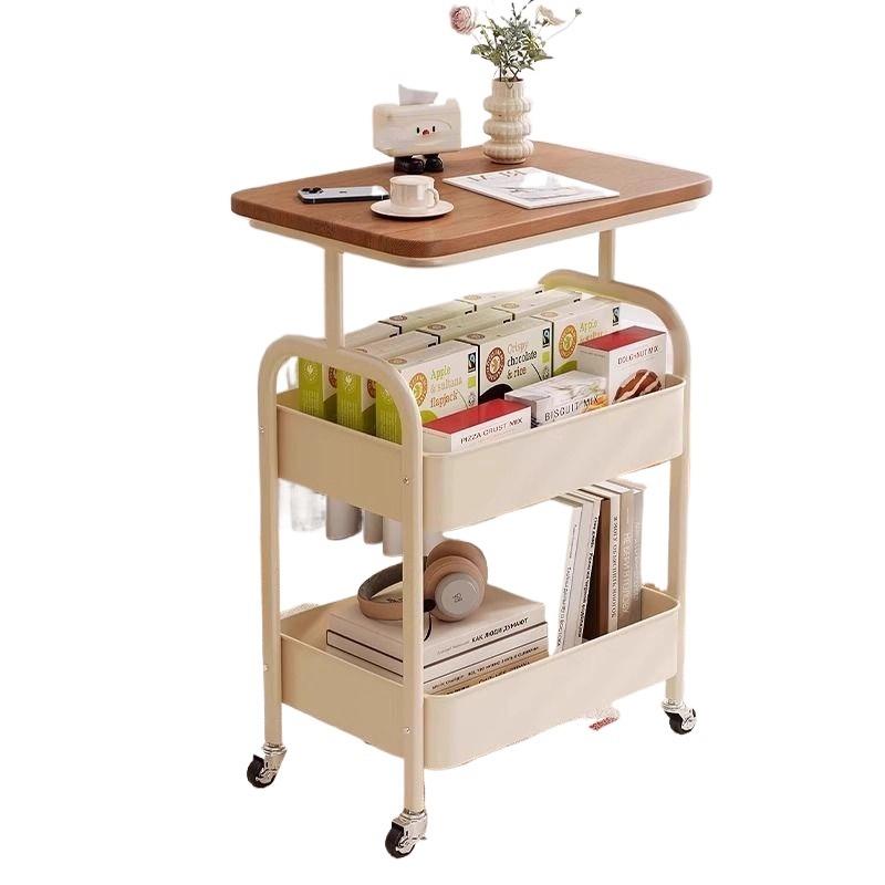 可移动小推车置物架家用多层厨房客厅收纳架零食高桌子床边柜金属
