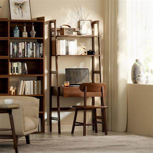 实木书桌书架一体桌现代写字桌家用客厅转角桌子办公学习桌电脑桌