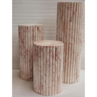 休闲粉色天然大理石开槽圆柱入口客厅餐桌桌腿雕塑展示桌底座装 饰