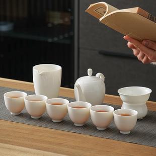 家用办公会客泡茶盖碗茶杯陶瓷功夫整套中式 羊脂玉瓷茶具套装 简约