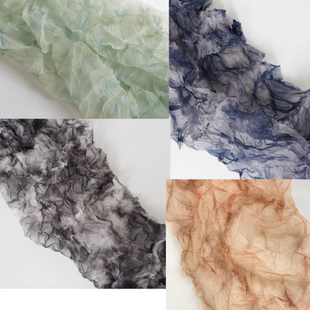 幼儿园环创材料半透明褶皱晕染纱布水墨欧根纱网纱主题墙装饰纱网