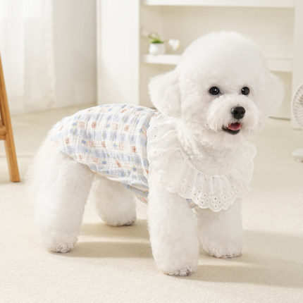 狗狗衣服夏季小型犬比熊泰迪可牵引外出防脏遛狗衣可爱印花背心