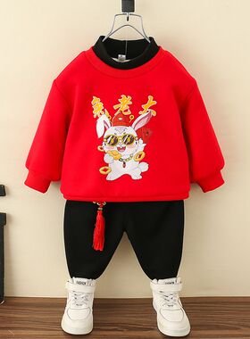 男童拜年服兔年童装新年套装冬装汉服儿童K唐装男宝宝过年喜庆衣