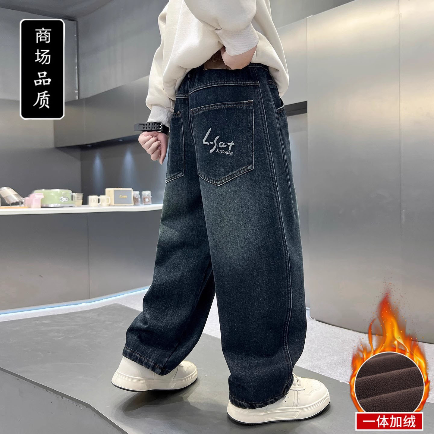 儿童装男童冬装加绒裤子