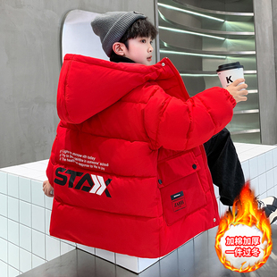 外套潮 中大童男孩棉袄红色儿童棉衣冬装 男童冬季 羽绒棉服2025新款