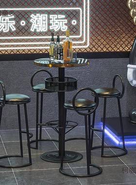 古酒散台清吧高脚桌椅组麦合工业风酒馆铁艺吧小台高脚FUW凳吧太