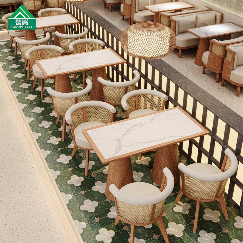 泰餐厅实木藤编桌椅合东南亚厅饭店餐椅主题式茶餐厅FCM桌餐椅组