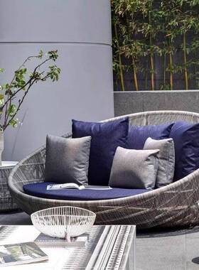 户外沙发床台懒人计师客阳厅花园藤编设桌椅休闲组躺合庭91517院