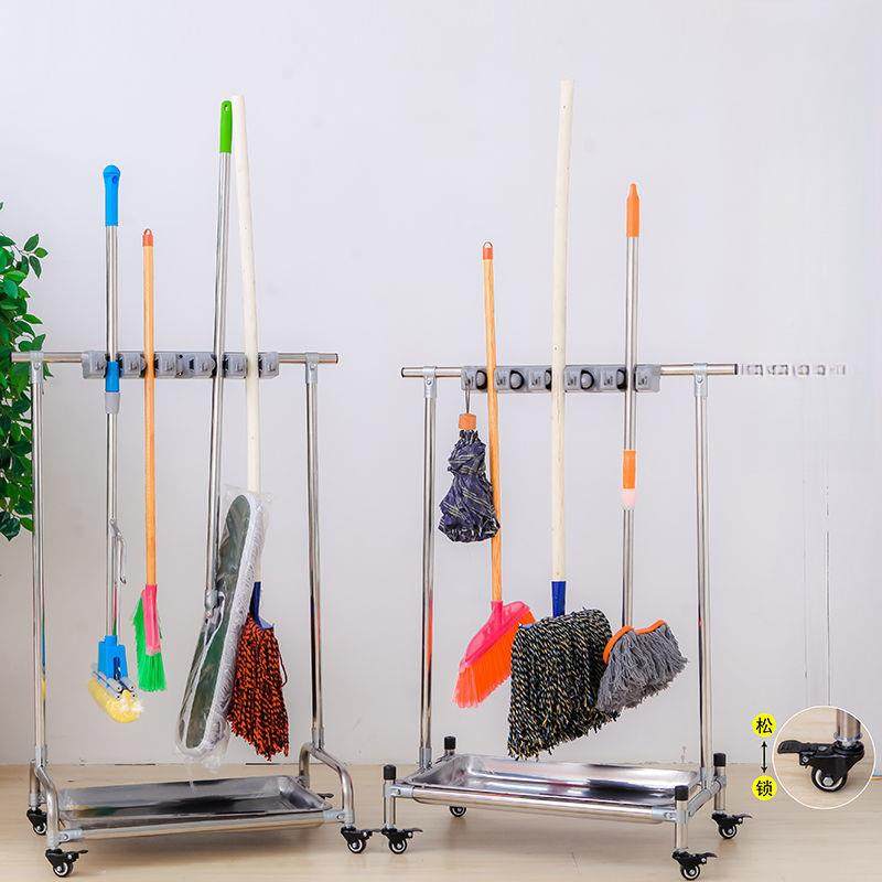 拖把架eFZ8SkJh落地架式锈钢可间移动拖把扫把挂架免打孔卫生收纳