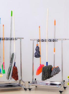 拖把架eFZ8SkJh落地架式锈钢可间移动拖把扫把挂架免打孔卫生收纳