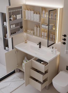 落地式卫生间洗手洗脸NKC漱盆浴简柜约陶洗瓷一体盆实木浴台室柜