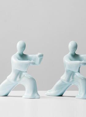 功夫太极人物陶瓷摆件QNN文中式家品居装饰中设办摆公室书柜国风