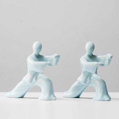 功夫太极人物陶瓷摆件QNN文中式家品居装饰中设办摆公室书柜国风