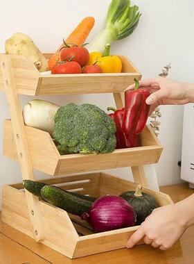 桌面250715木质置物架双层层木制果蔬筐客厅制水果篮厨蔬房三竹菜