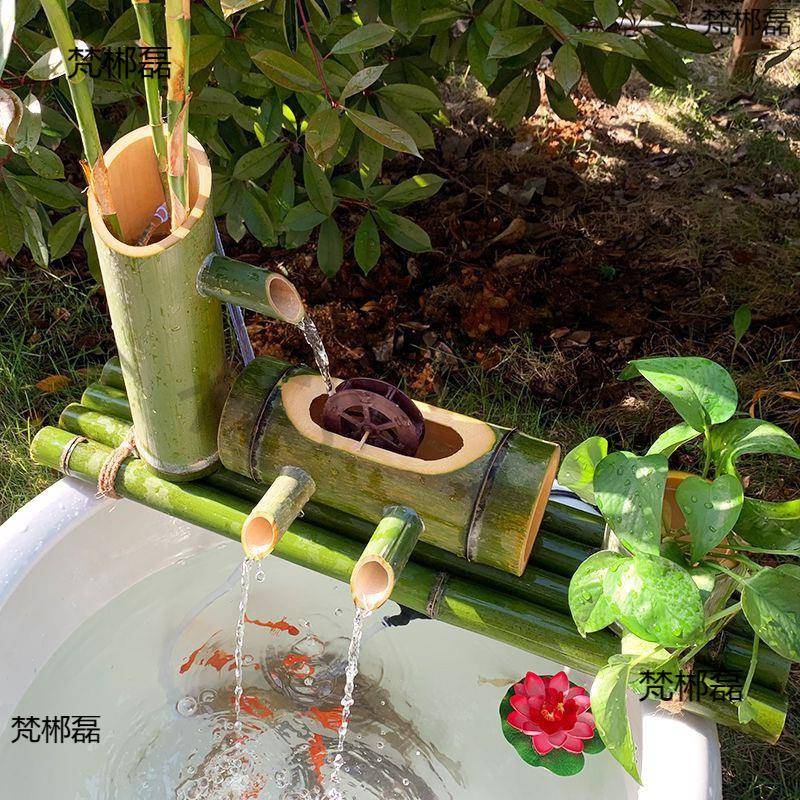 水缸竹流水器毛竹筒艺子流滤ZJI水石摆件鱼缸盆养鱼循环过喷泉轮