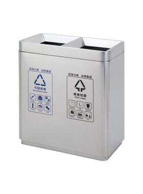 不锈钢分F-125垃圾桶无盖连体式双层直投分口大容量商用干湿离收