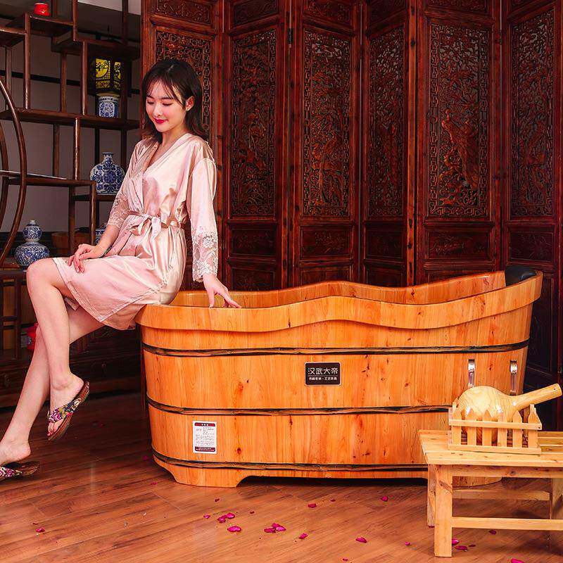 波浪型家用商用泡2澡洗桶澡木木质沐桶浴成人实木缸加厚单人浴浴