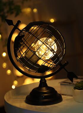 LED艺创意办术UKY公室装饰摆件客厅书房地工业风旋转仪床头小夜球