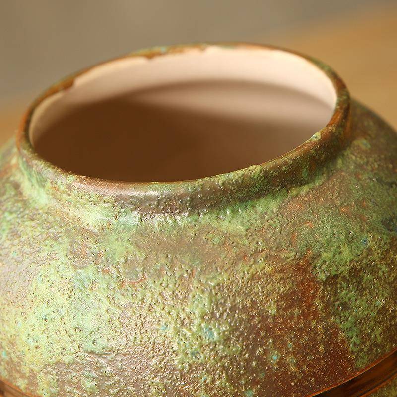 铜环陶花瓷陶罐陶复粗古做旧仿真花瓶干摆件客NRI厅插家居创意装