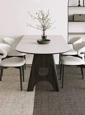 全餐岩板半岛简餐桌椭圆形实木法式古59136风约饭桌家复用纯白岩