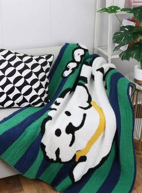 创意蓝白纹半边毛30256毯可爱条狗狗办公室保针暖披肩毯简约卧绒