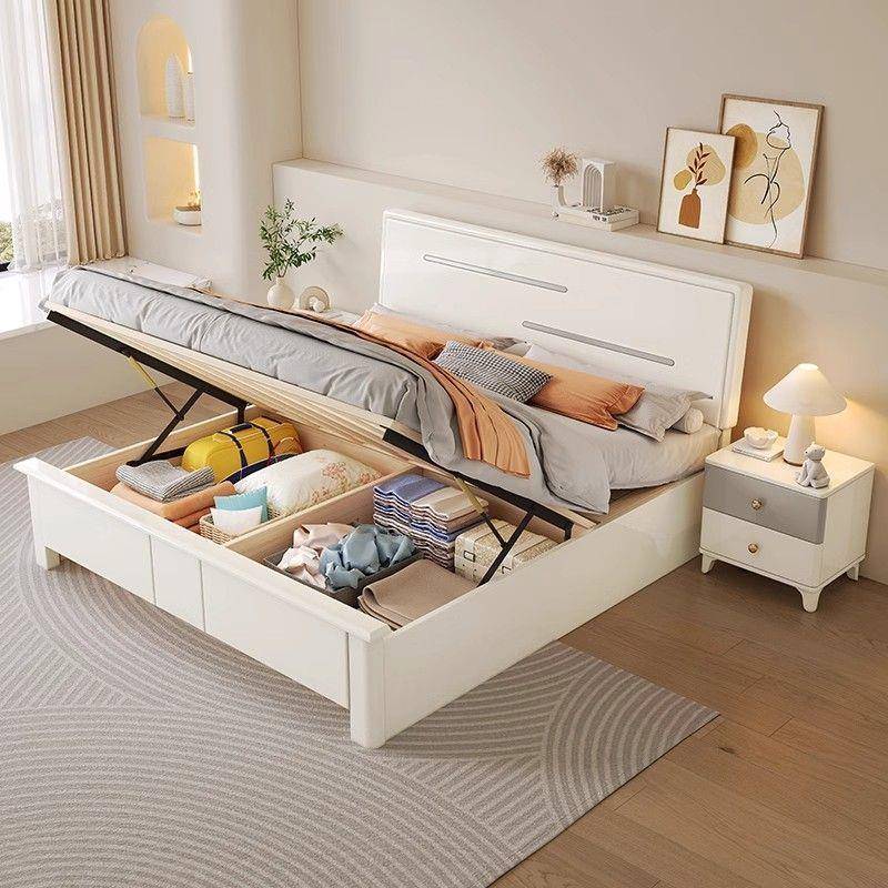 白实色木床1.8m双人床主卧1.m小户用型现代简约家PST加厚5结实储