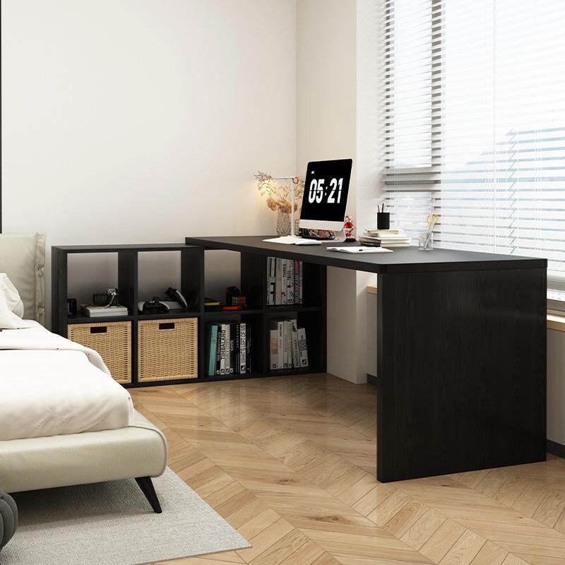 黑5257色实L型木转电角桌书柜一体电脑桌卧室家用竞桌学生窗边子