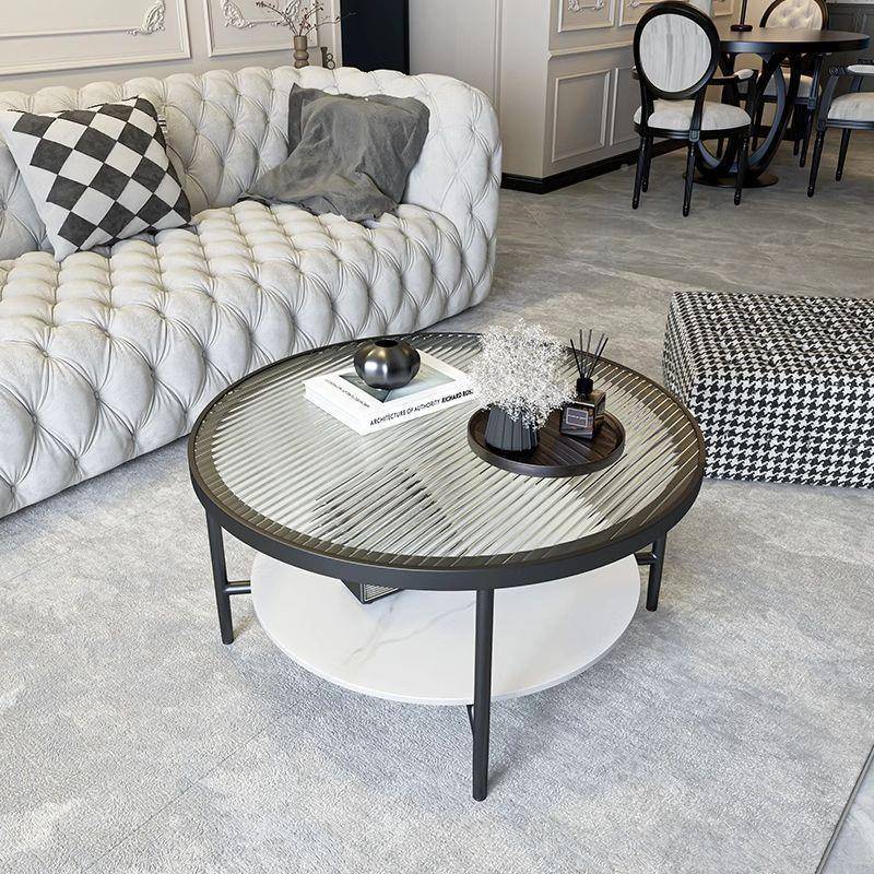 网家红客厅茶几红用小户层型钢化玻璃茶几CDA桌圆形双现代简约小