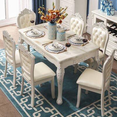 欧式餐理椅组合实木方长形大石简约现代4人6人VKC小户型家用桌饭