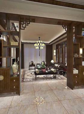 CHQ新中式玄关博古架隔断屏风门玄关书酒柜入户实木客厅进月亮门