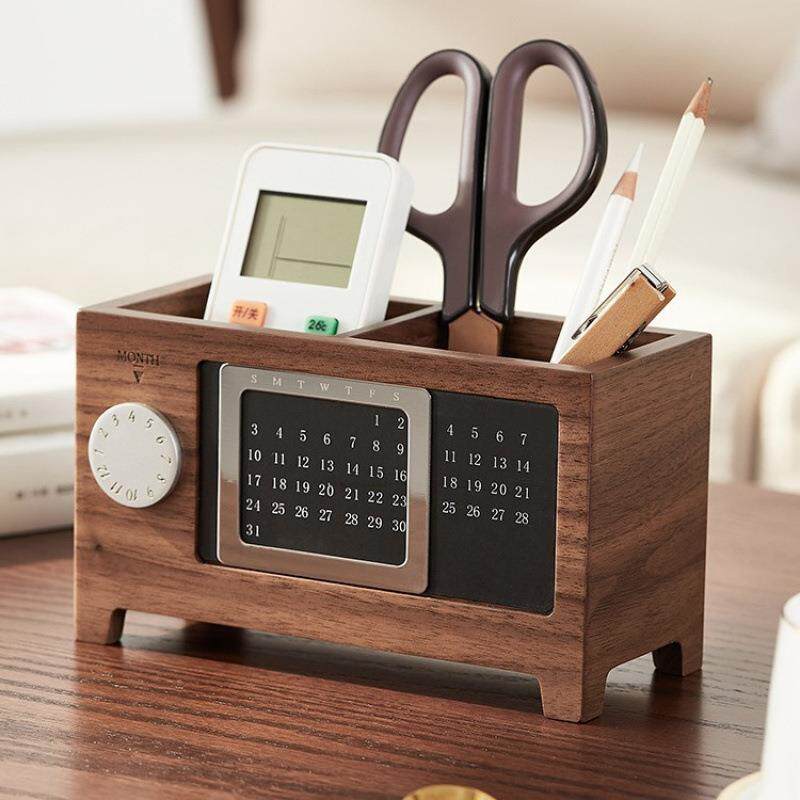 材质优质14465良色泽温润黑胡桃木笔筒桌万年历木收纳盒面公室用