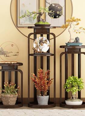 新中收式实木花盆架子花台阳台圆客形花架置物架厅落式地89394花