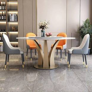 岩板餐桌204新2款 家用大理46558石大圆桌轻奢约现代椅简圆形饭桌