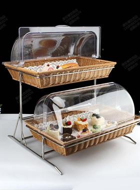 xyt双层17944托餐盘架面包蛋糕水果仿篮织藤编带盖多层自助甜品点