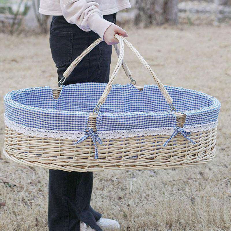 3381藤摇篮床编婴儿睡篮车提篮外便携载式新出生儿编织床实木家用