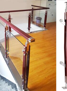 室内外楼梯扶护手栏实木锈玻璃栏杆立钢柱68729家用阳台楼梯扶不