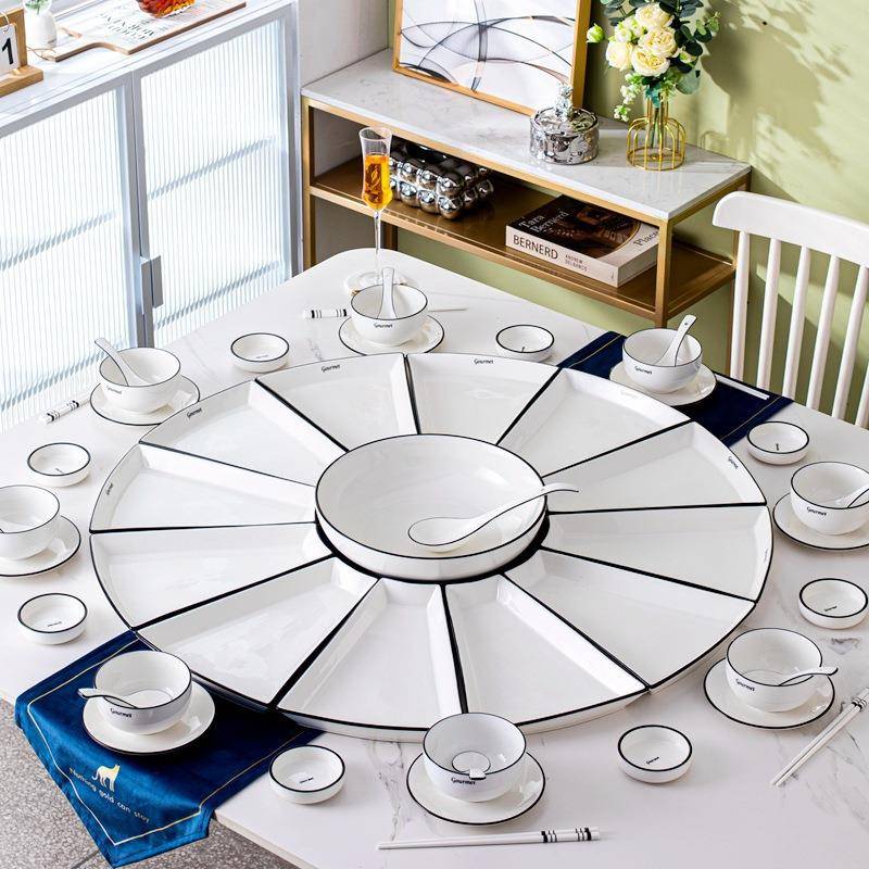 圆桌扇无品牌/形网红瓷团新圆拼盘餐具组套装菜盘盘子碗碟家合用